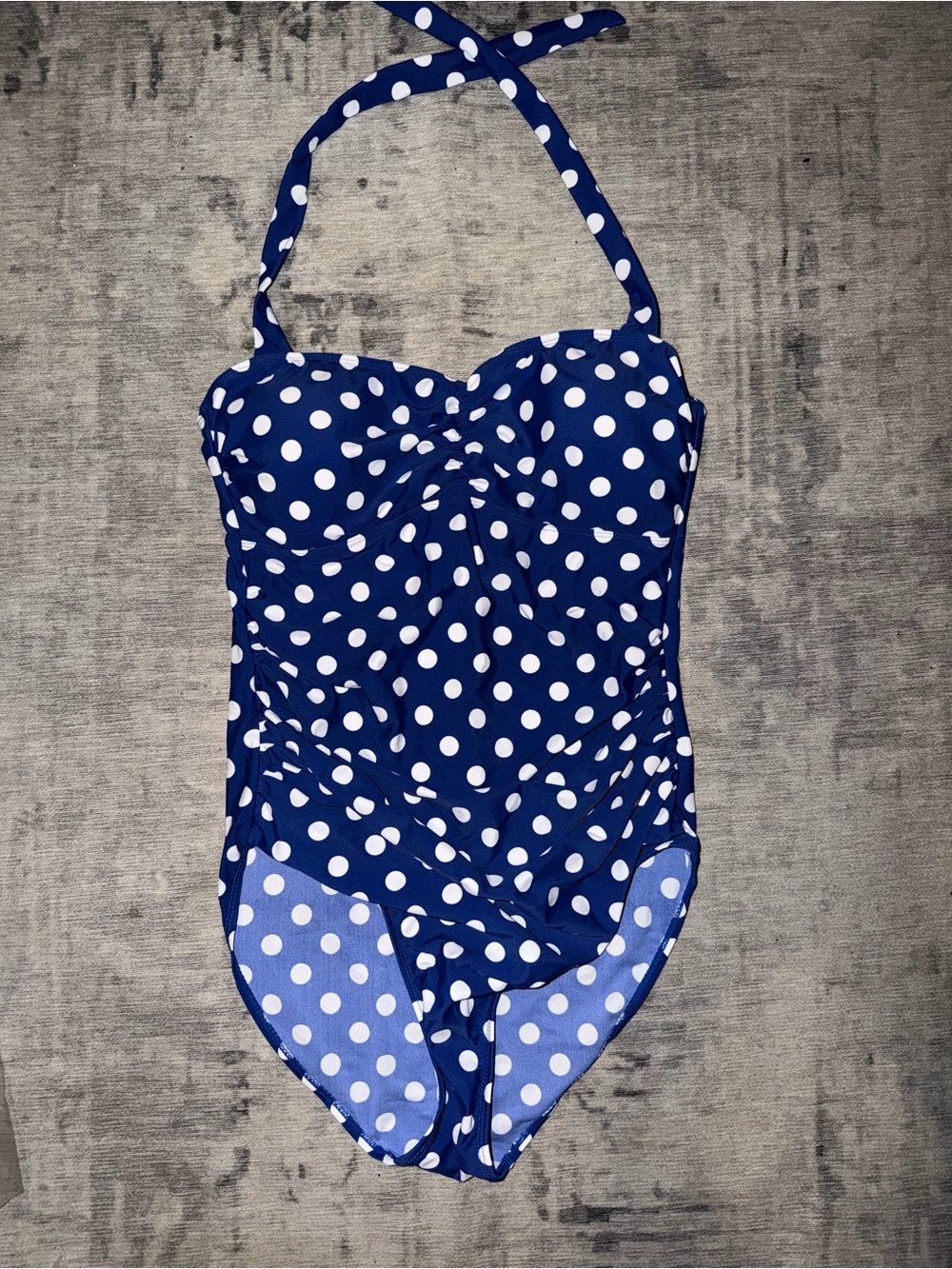 Navy Blue Polka Dot One-Piece Swimsuit, size L NWOT